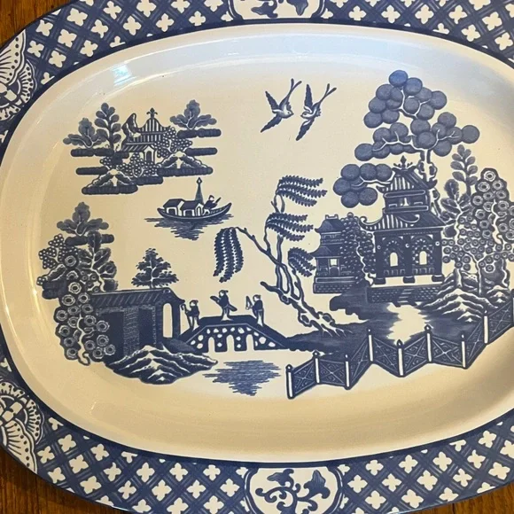 Two’s Company Porcelain Serving Platter, with the Classic Blue Willow Design - Picture 10 of 17
